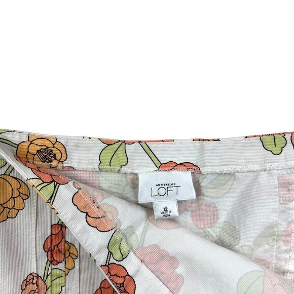 Ann Taylor Loft‎ Womens Floral Skirt A Line Stretch Side Zip White Peach Rose 12 - Picture 6 of 6